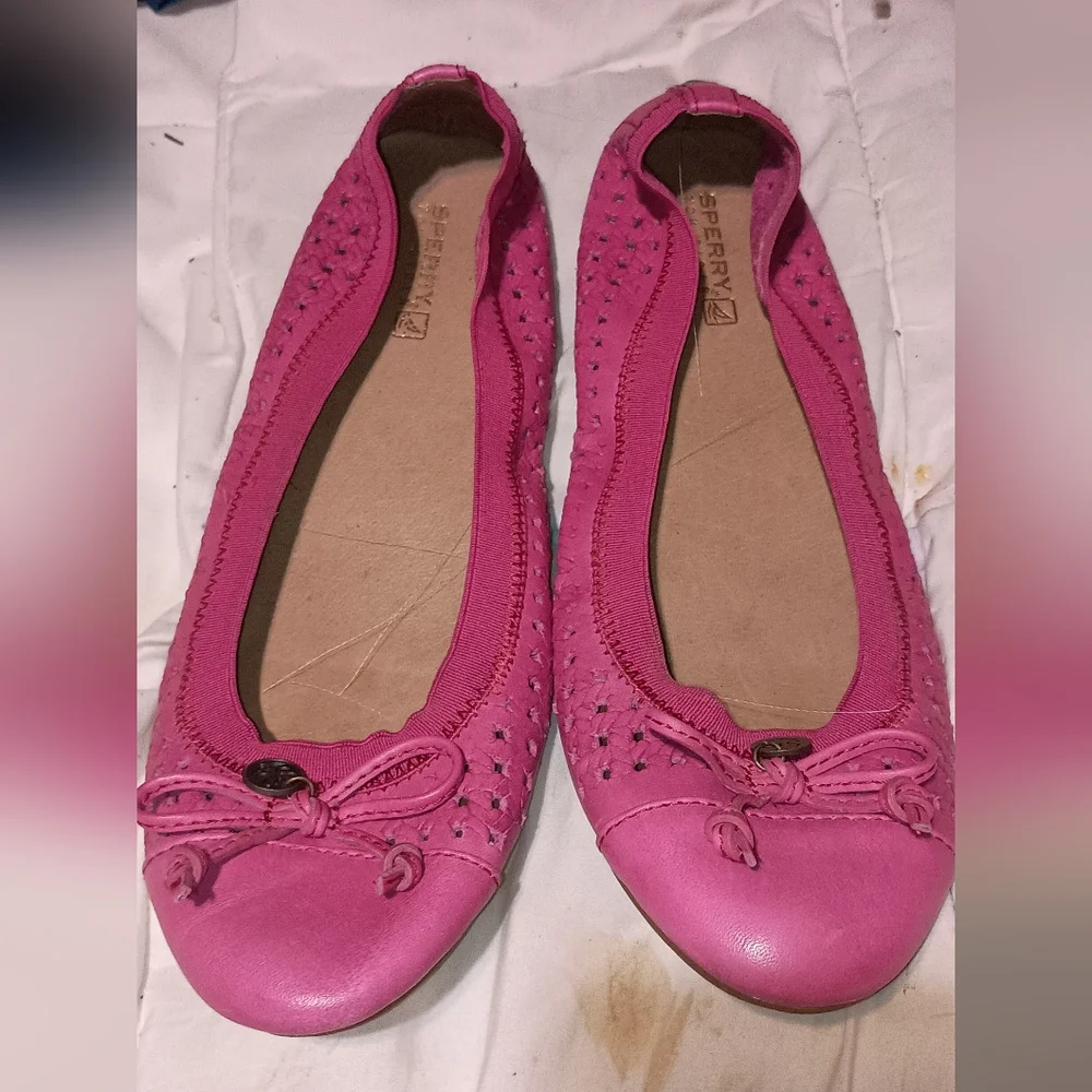 Sperry Pink Ballet Flats with Bow Detail Size 9.5M Leather
